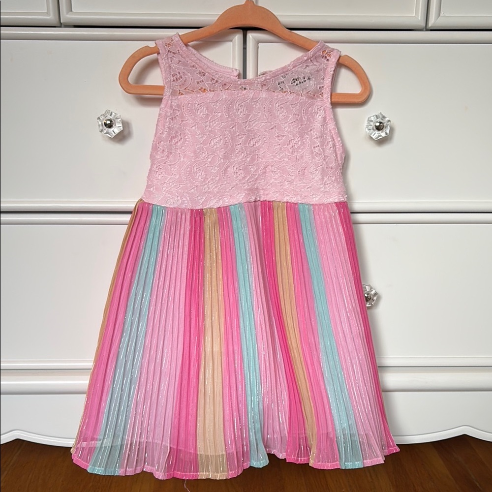 Rare Editions Pink and Blue Pleated Midi Sundress